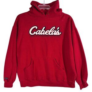 Cabela's Vintage Embroidered Sew On Hoodie Sweatshirt Mens Size XL Red 90's